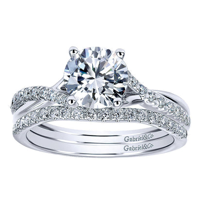 Wedding Band 14k White Gold Diamond Curved