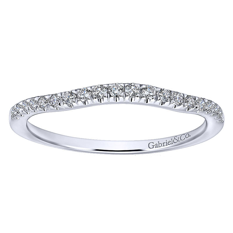 Wedding Band 14k White Gold Diamond Curved