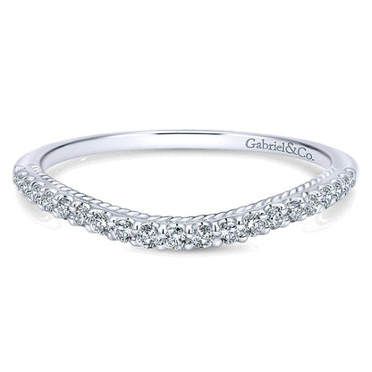 Wedding Band 14k White Gold Diamond Curved