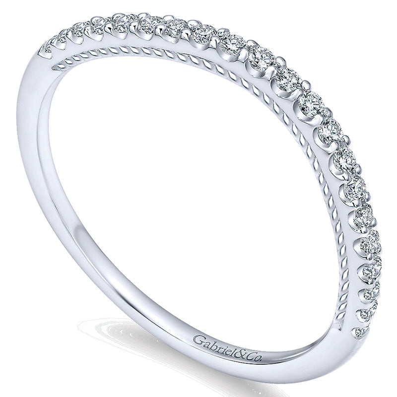 Wedding Band 14k White Gold Diamond Curved