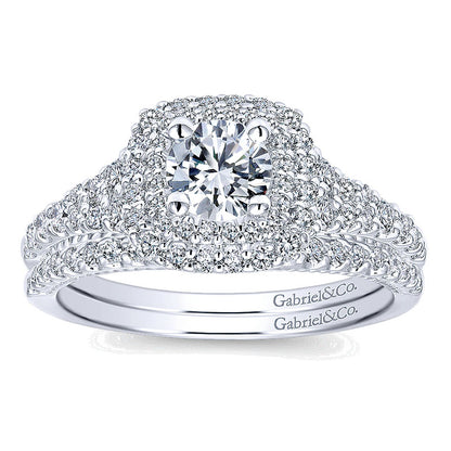 Wedding Band 14k White Gold Diamond Curved