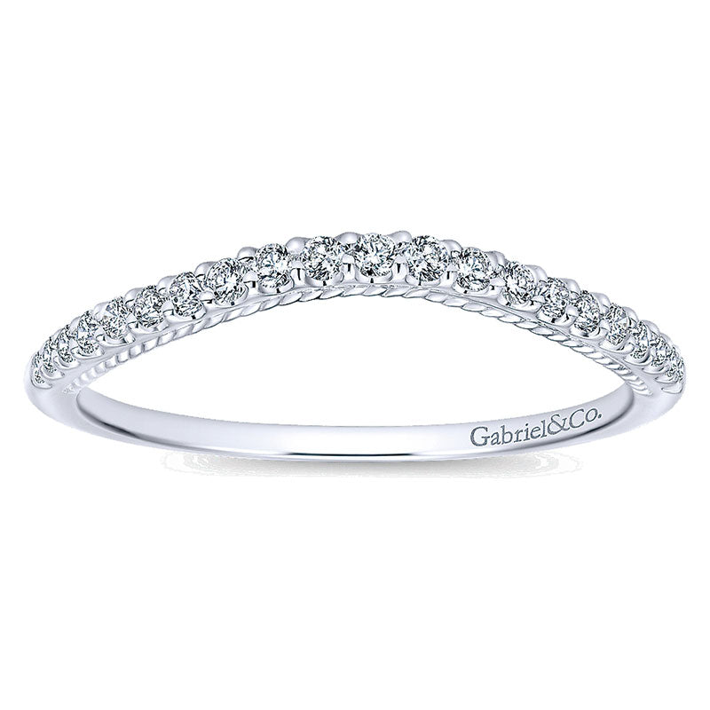 Wedding Band 14k White Gold Diamond Curved