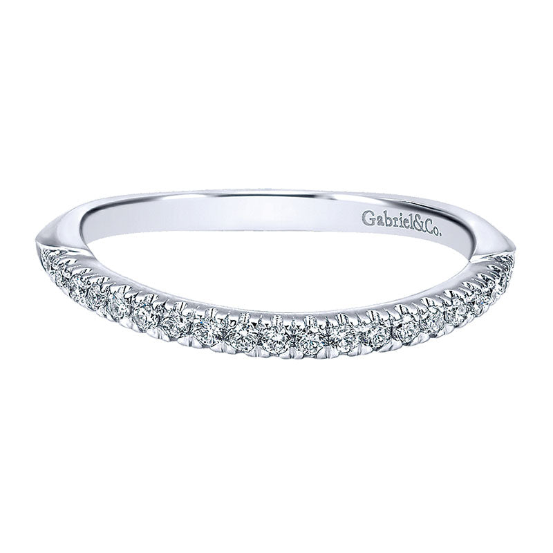 Wedding Band 14k White Gold Diamond Curved