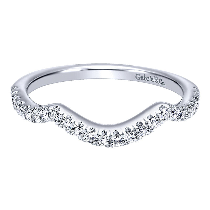 Wedding Band 14k White Gold Diamond Curved
