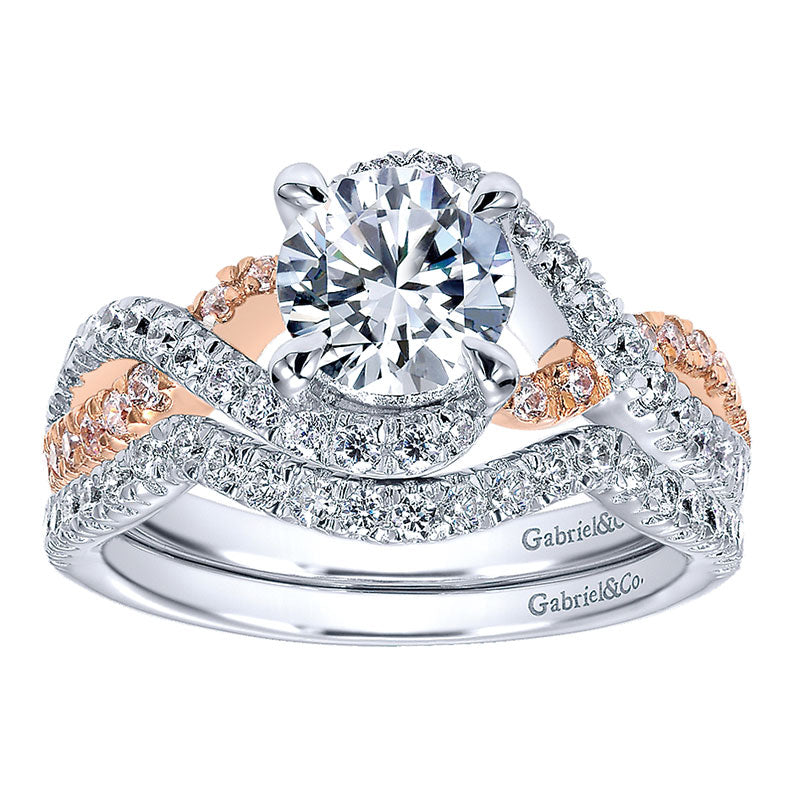 Wedding Band 14k White Gold Diamond Curved