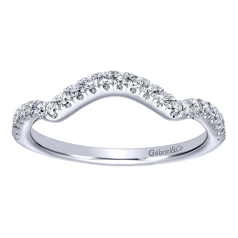 Wedding Band 14k White Gold Diamond Curved