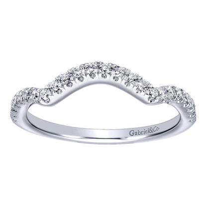 Wedding Band 14k White Gold Diamond Curved