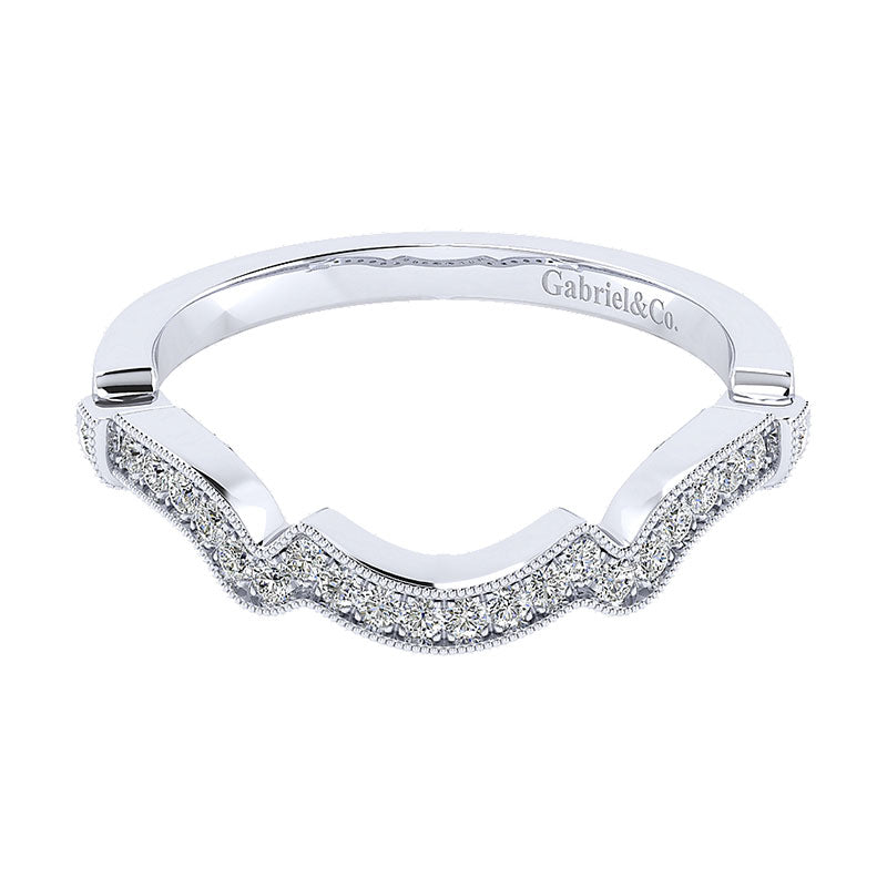 Wedding Band 14k White Gold Diamond Curved