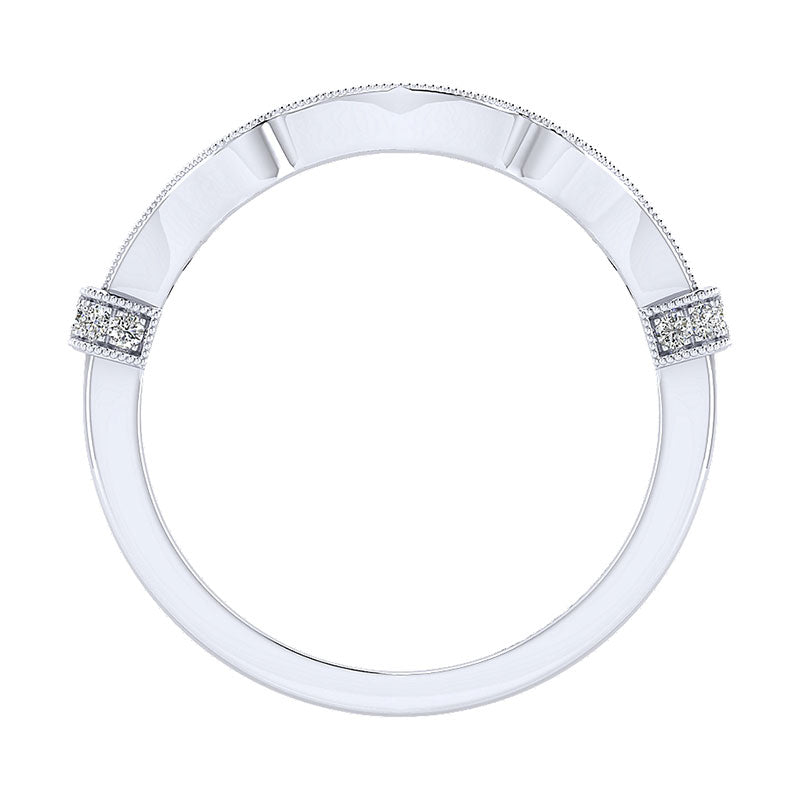 Wedding Band 14k White Gold Diamond Curved