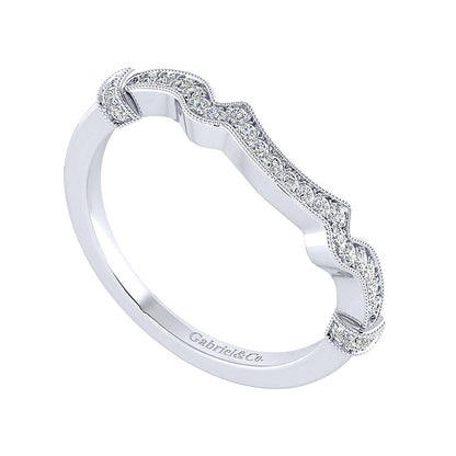 Wedding Band 14k White Gold Diamond Curved