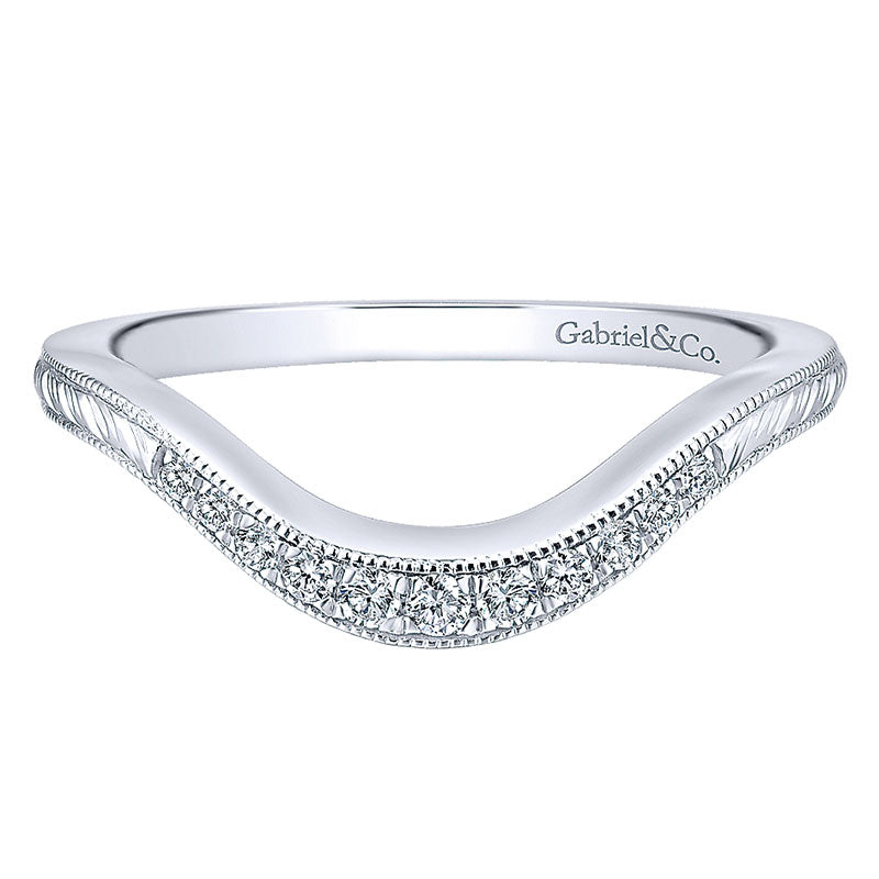 Wedding Band 14k White Gold Diamond Curved