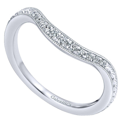 Wedding Band 14k White Gold Diamond Curved