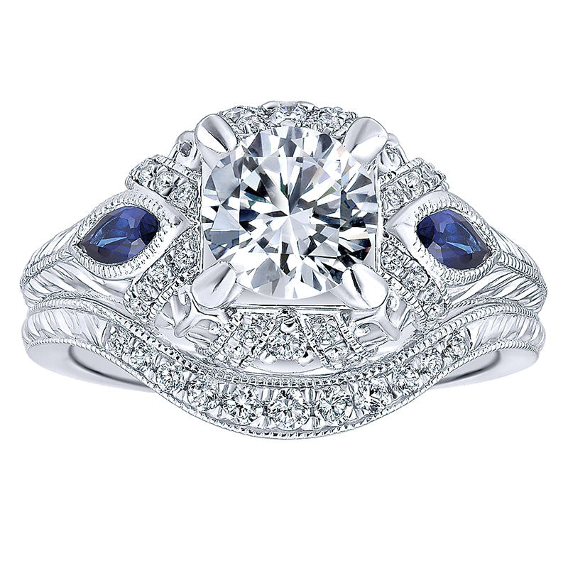 Wedding Band 14k White Gold Diamond Curved