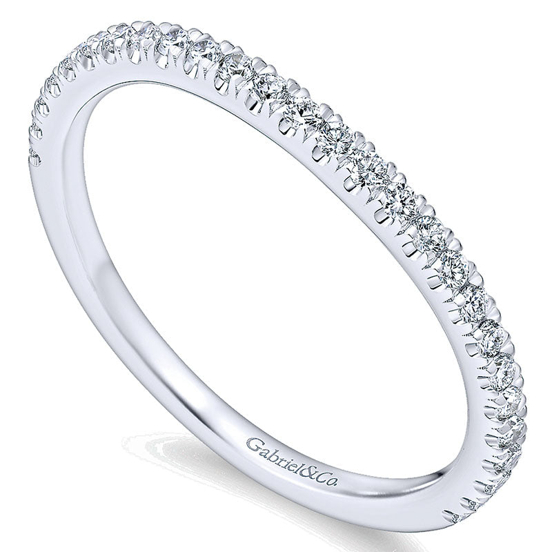 Wedding Band 14k White Gold Diamond Curved