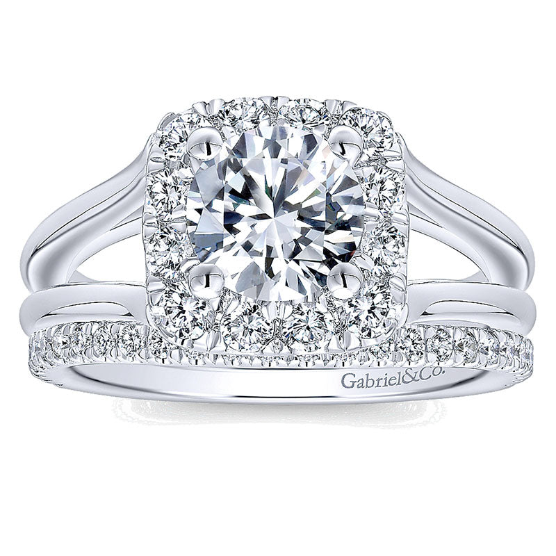 Wedding Band 14k White Gold Diamond Curved