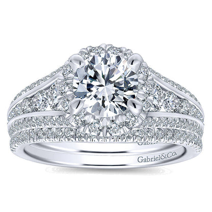 Wedding Band 14k White Gold Diamond Curved