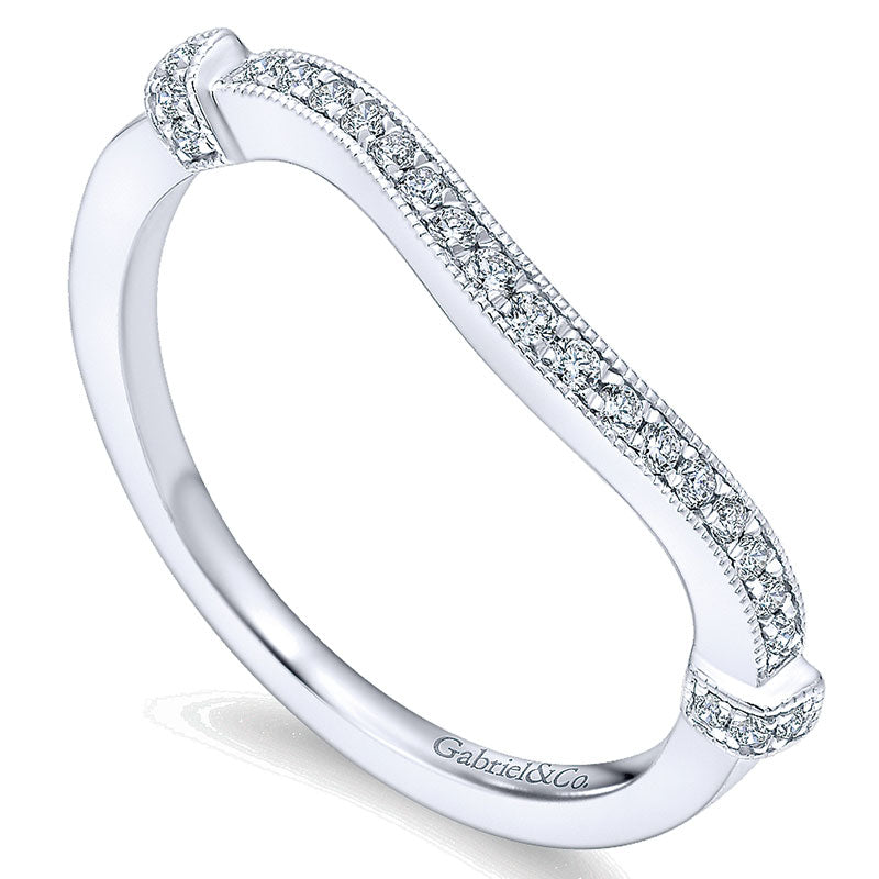 Wedding Band 14k White Gold Diamond Curved
