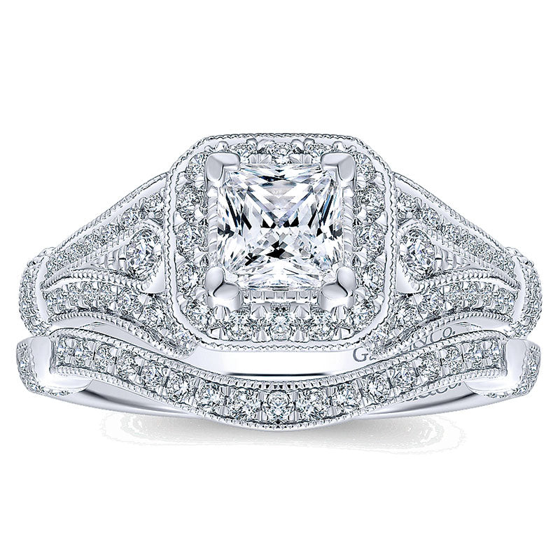 Wedding Band 14k White Gold Diamond Curved