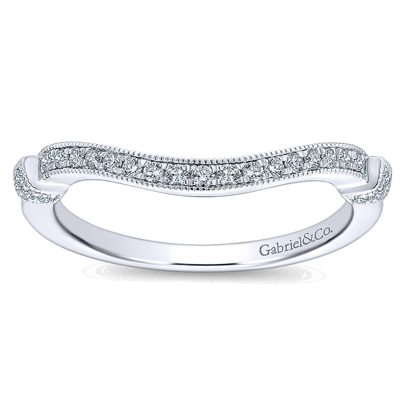 Wedding Band 14k White Gold Diamond Curved