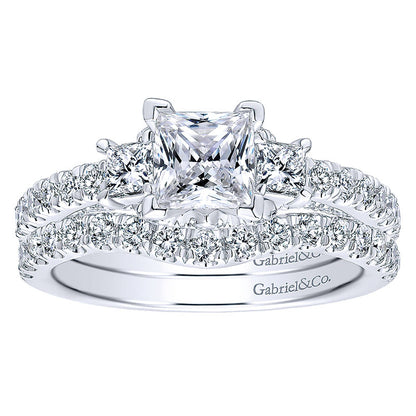 Wedding Band 14k White Gold Diamond Curved