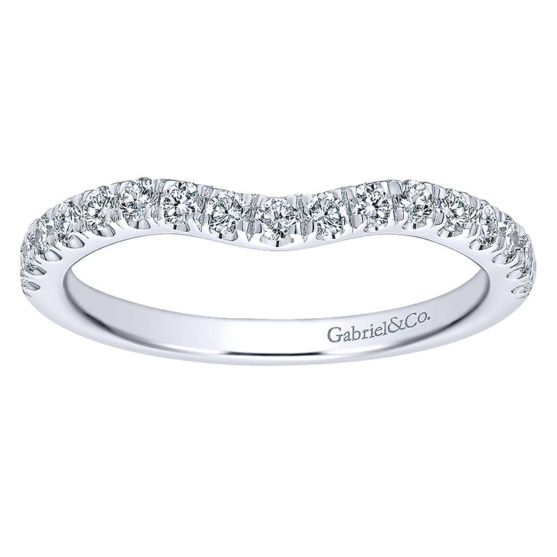 Wedding Band 14k White Gold Diamond Curved