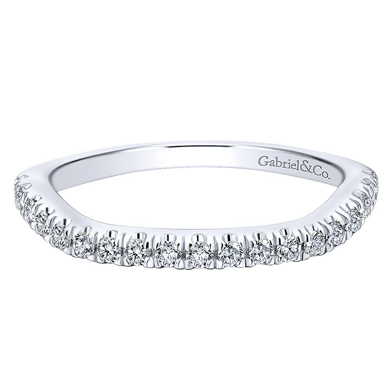 Wedding Band 14k White Gold Diamond Curved