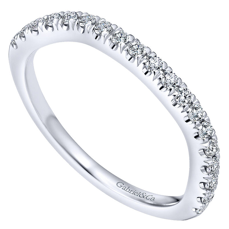 Wedding Band 14k White Gold Diamond Curved