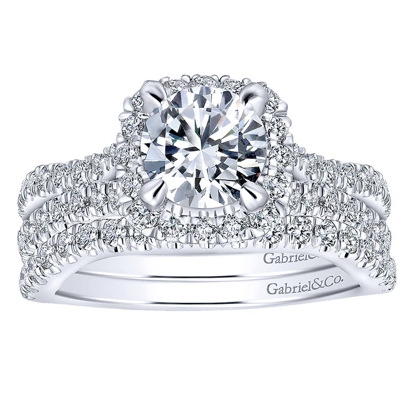 Wedding Band 14k White Gold Diamond Curved
