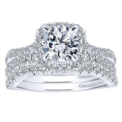 Wedding Band 14k White Gold Diamond Curved