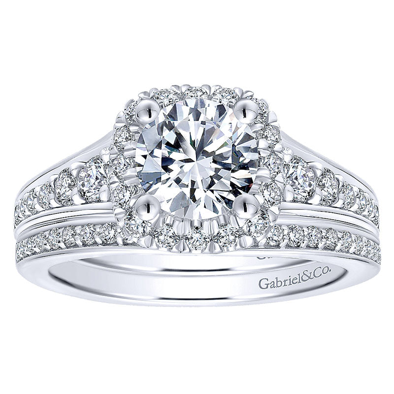 Wedding Band 14k White Gold Diamond Curved