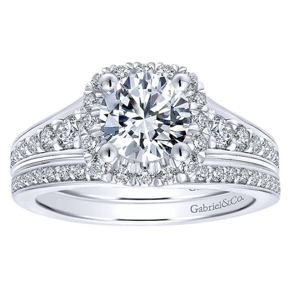 Wedding Band 14k White Gold Diamond Curved
