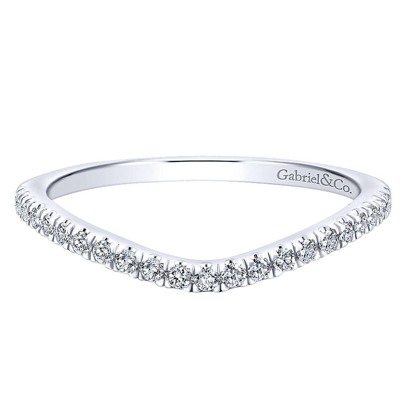 Wedding Band 14k White Gold Diamond Curved