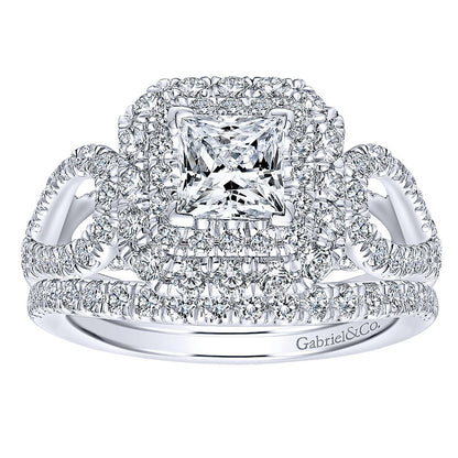 Wedding Band 14k White Gold Diamond Curved