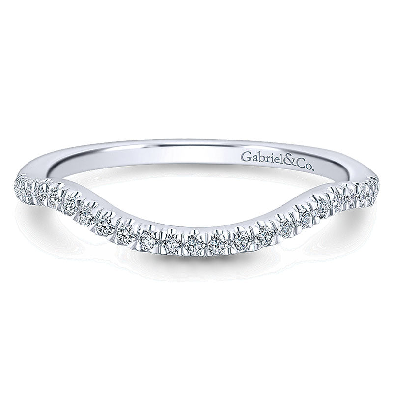 Wedding Band 14k White Gold Diamond Curved