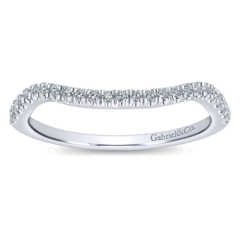 Wedding Band 14k White Gold Diamond Curved