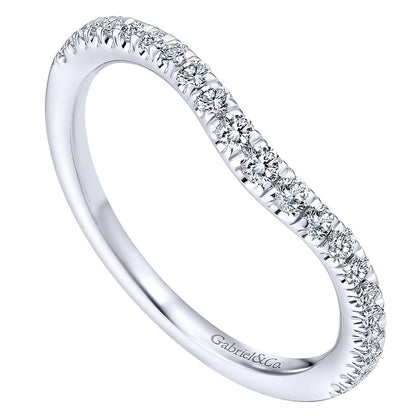Wedding Band 14k White Gold Diamond Curved