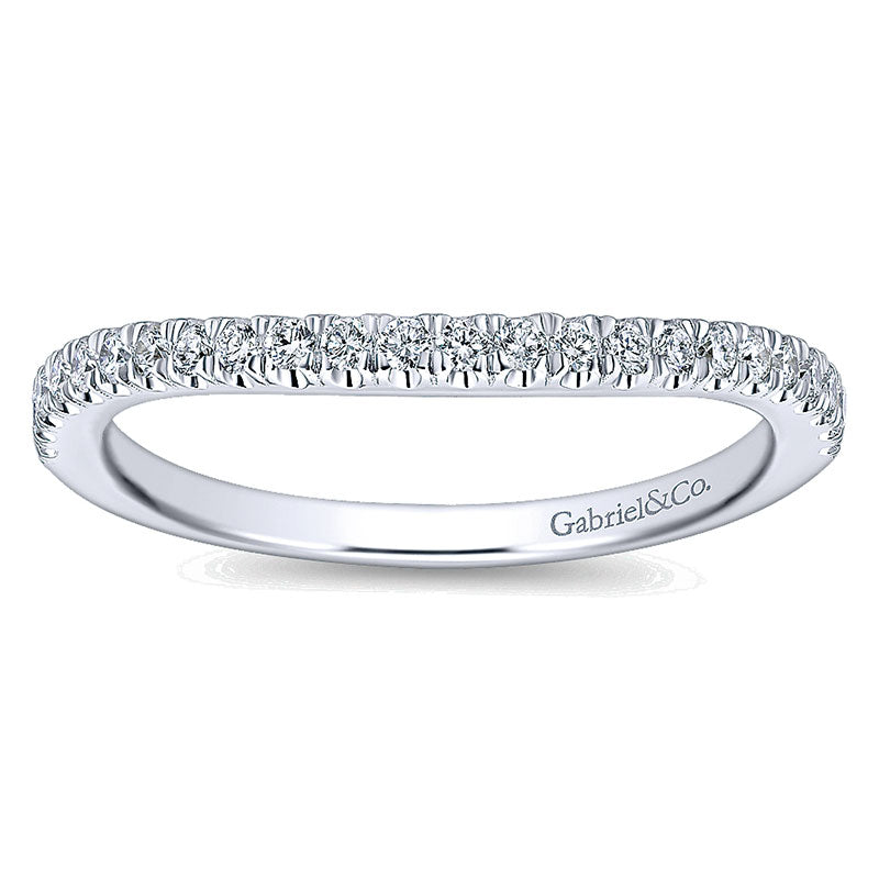 Wedding Band 14k White Gold Diamond Curved