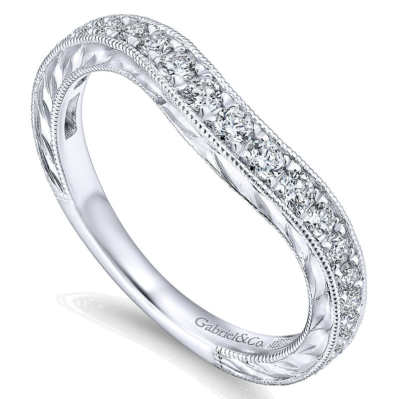 Wedding Band 14k White Gold Diamond Curved