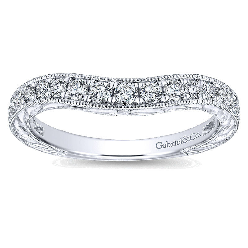 Wedding Band 14k White Gold Diamond Curved