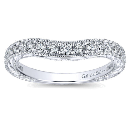 Wedding Band 14k White Gold Diamond Curved