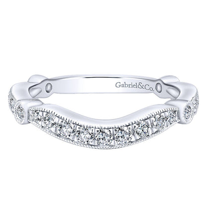 Wedding Band 14k White Gold Diamond Curved