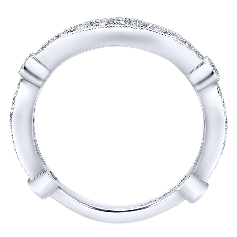 Wedding Band 14k White Gold Diamond Curved