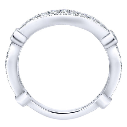 Wedding Band 14k White Gold Diamond Curved