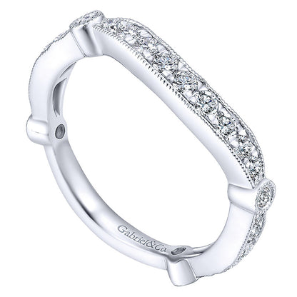 Wedding Band 14k White Gold Diamond Curved
