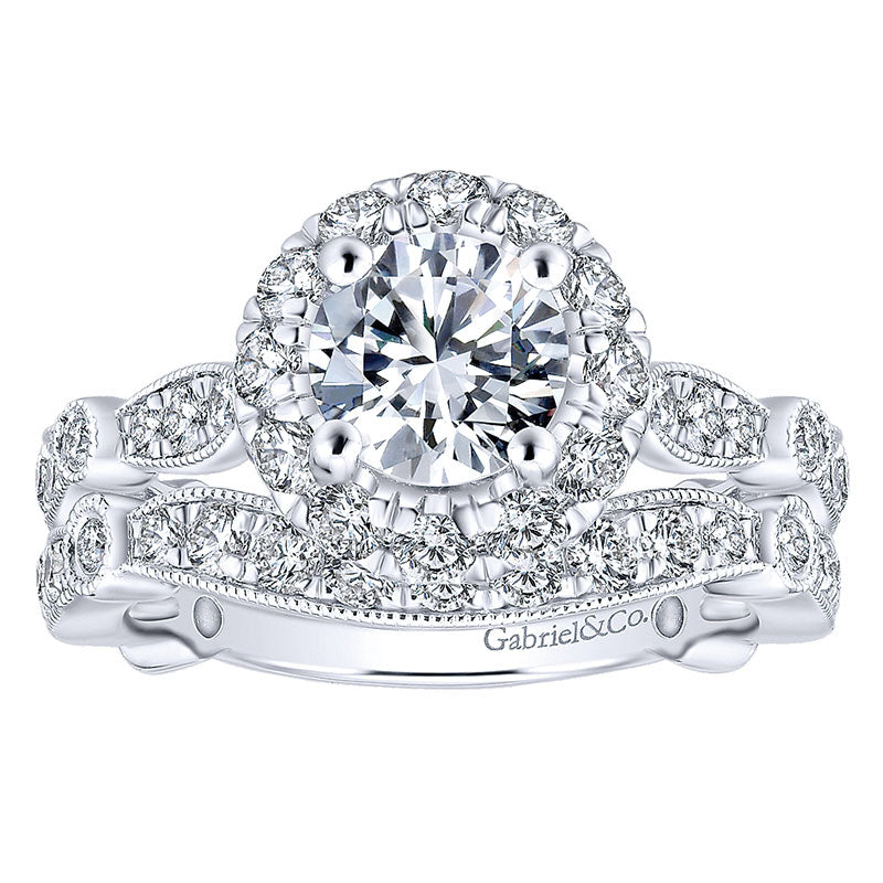 Wedding Band 14k White Gold Diamond Curved