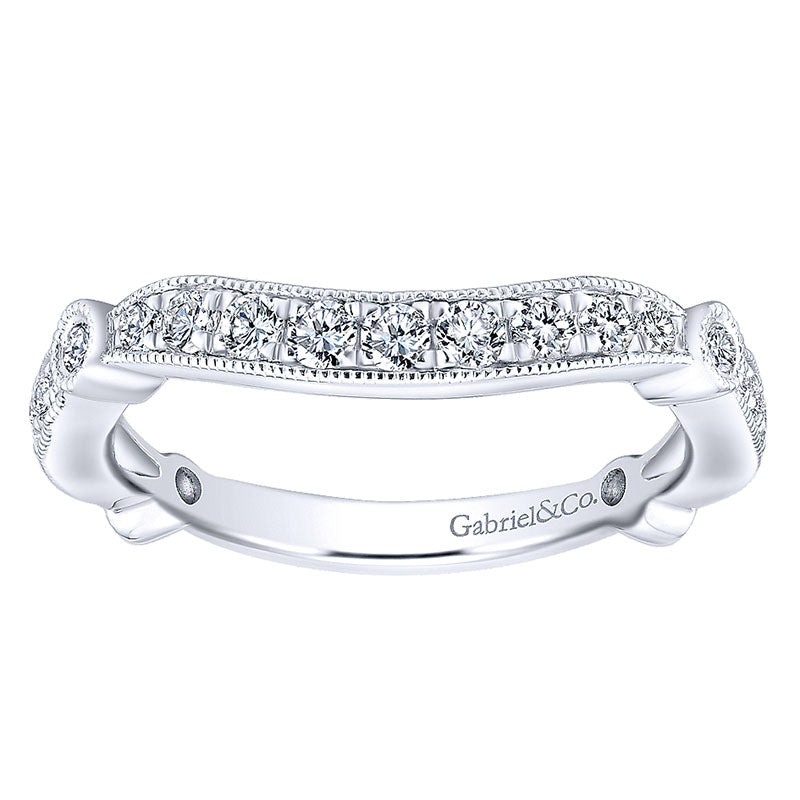 Wedding Band 14k White Gold Diamond Curved