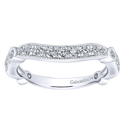 Wedding Band 14k White Gold Diamond Curved