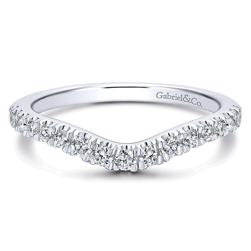 Wedding Band 14k White Gold Diamond Curved