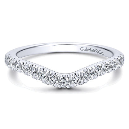 Wedding Band 14k White Gold Diamond Curved