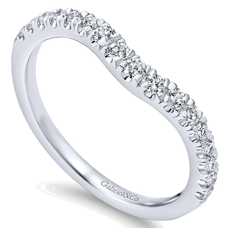 Wedding Band 14k White Gold Diamond Curved
